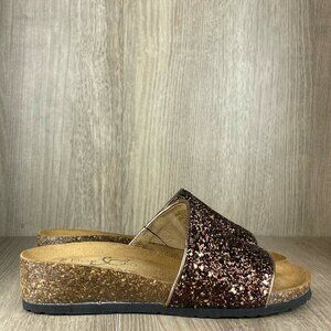 Bos. & Co. Sandals Womens Size 37 Glux Glitter Open Toe Wedge Synthetic Brown